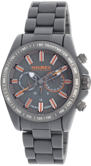 Haurex Mens G0366UGO Aston PC Gray Dial Orange Accents Fashion Watch